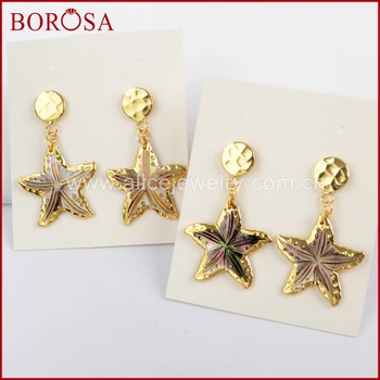 

BOROSA 5Pairs Gold Color Rainbow Natural Shell Starfish Shape With Gold Coin Dangle/Drop Earrings Jewelry for Women Girl G1628-E