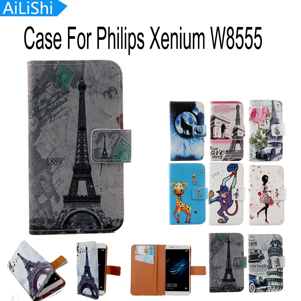 

AiLiShi Book Style Cartoon Flip Cover Skin Pouch With Card Slot Fashion PU Leather Case Phone Case For Philips Xenium W8555