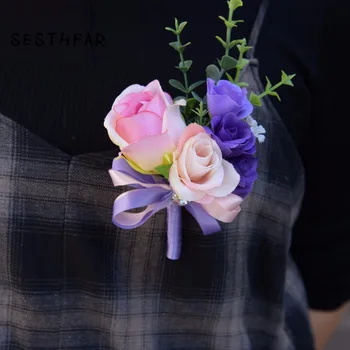 

Wrist Corsage Wedding Grooms Buttonhole Lapel Pin Flower Boutonniere Bride Bracelet Prom Event Accessories Party Wrist Corsage