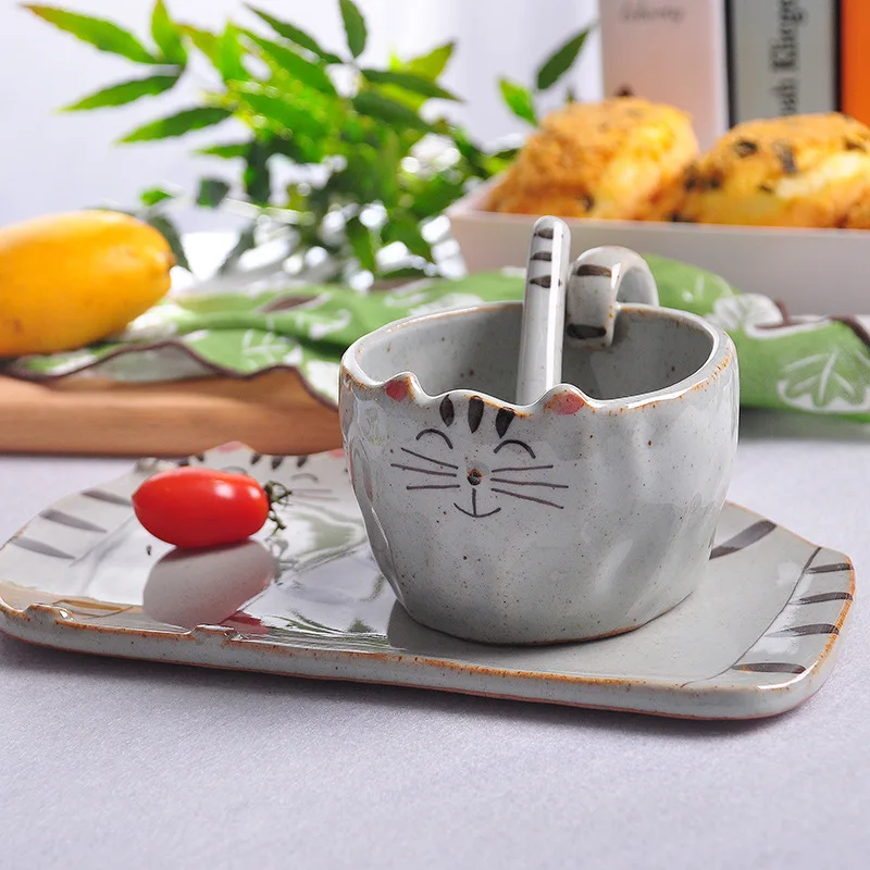 Кофейные кружки с мультяшным котом тарелка ручной работы чайные чашки и западное