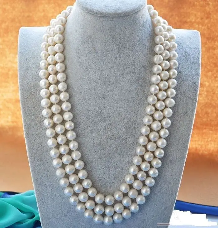 

HOT## Wholesale > Long 49"ELEGANT 8-9mm AA+ WHITE AKOYA PEARL NECKLACE