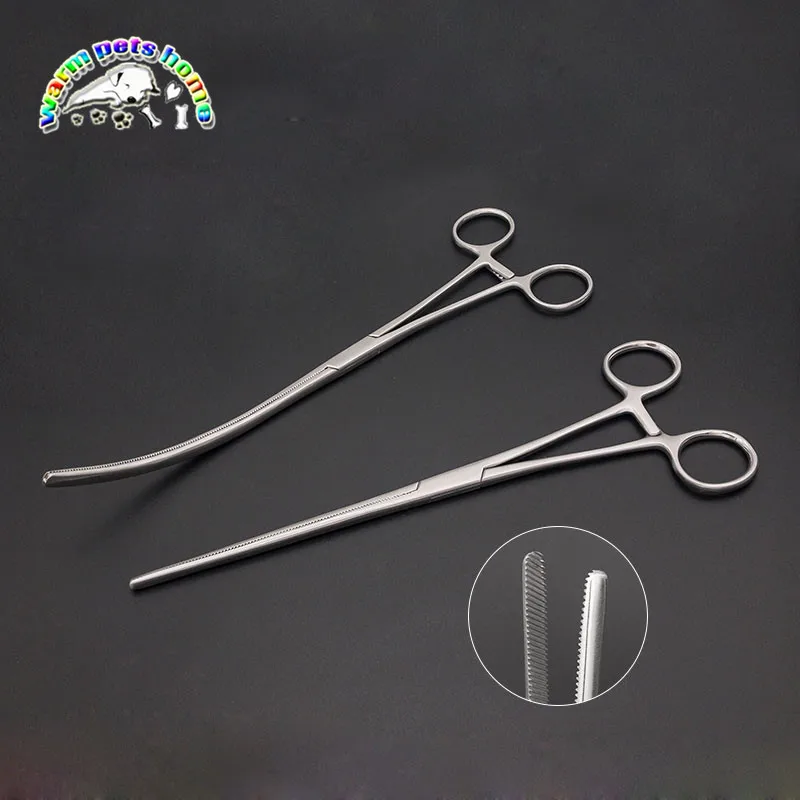 

Pet Dog Cat Forceps Hamostatic bar Ear Cleaning Curved Clamp 25cm Stainless Steel Veterinary Twill Intestinal Forceps
