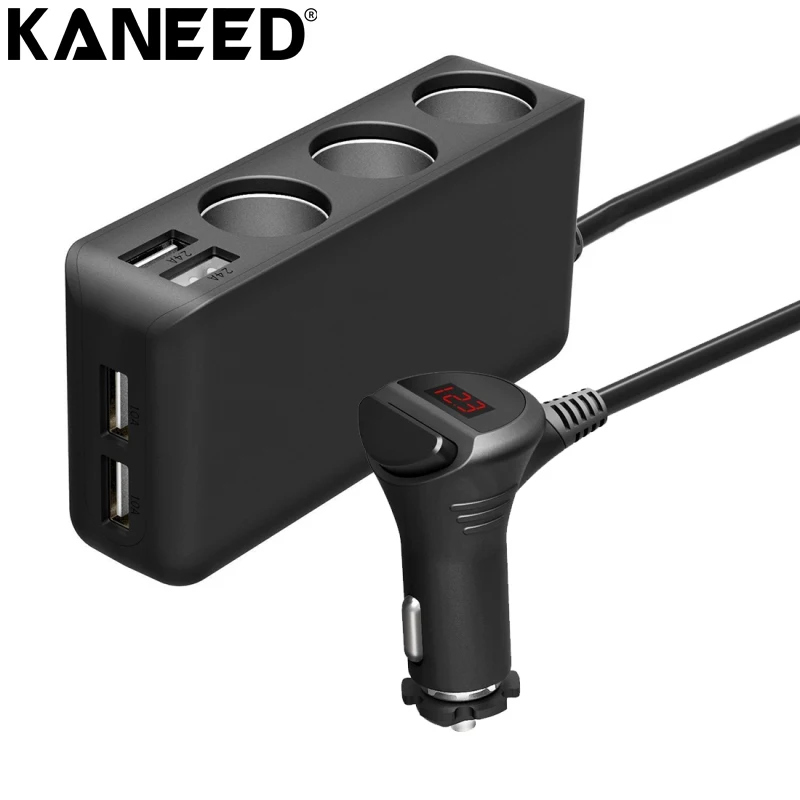 

KANEED Car Cigarette Lighter Socket Splitter Power Adapter 6.8A 80W Plastic Shell 3 Sockets in 1 4 USB Ports a Control Switch