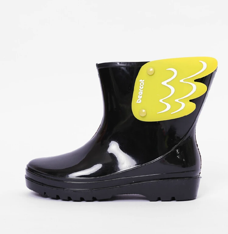 Koovan/детские резиновые сапоги; детская модная водонепроницаемая обувь для маленьких девочек и мальчиков; резиновые сапоги с крылышками; светильник; крылья - Цвет: Черный