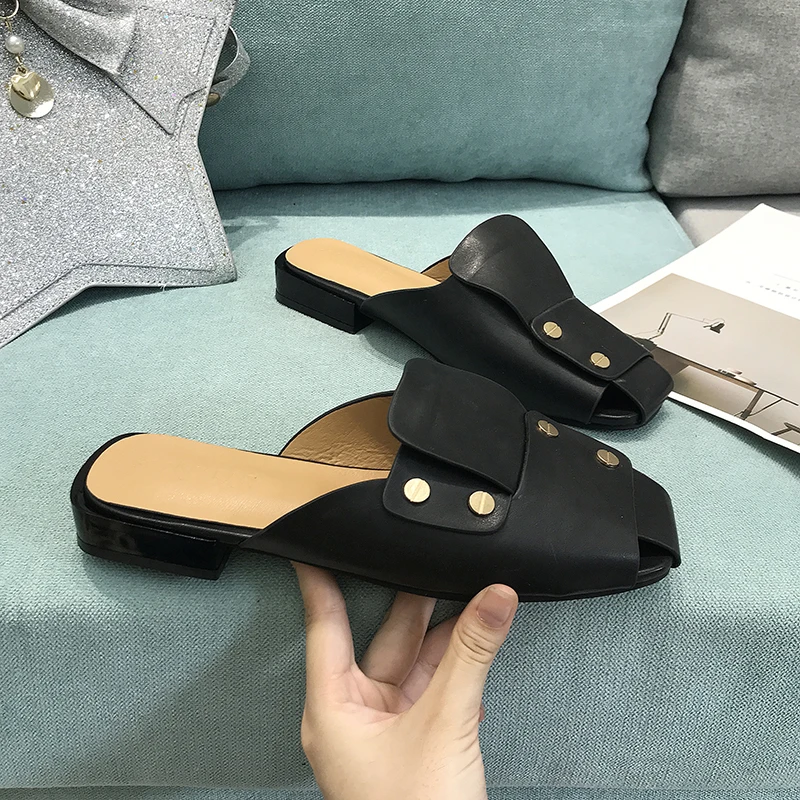 

designer slides women 2018 brand mules flat slippers women shoes terlik pantufas de pelucia dames schoenen rivets ladies slipper