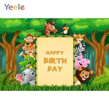 

Yeele Jungle Party Safari Animals Board Baby Birthday Photography Backgrounds Customized Photographic Backdrops for Photo Studio