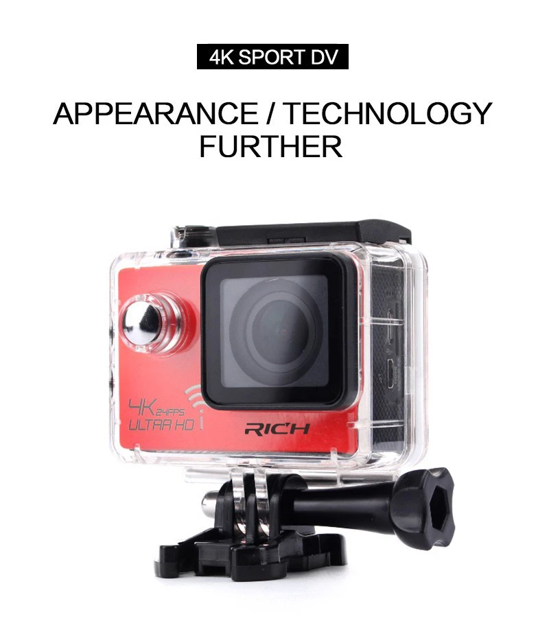 Экшн камера Ultra HD 4K 24fps WiFi NTK96660 2 0 дюймов 16MP 170D Len шлем Водонепроницаемая 30M