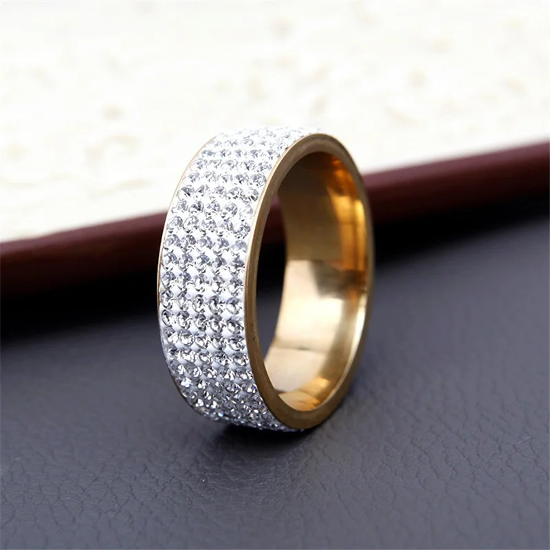 8 мм Размер 5,5-14 классический качественный Золотой лаконичный Классический CZ Кристалл обручальное кольцо золотой цвет Австрийские кристаллы