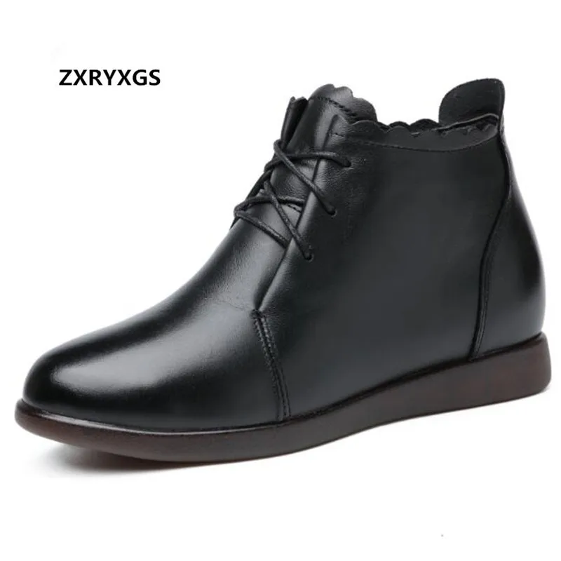 

2018 New Winter Women Boots Flat Casual Shoes Genuine Leather Shoes Woman Ankle Boots Soft Bottom Warm Comfortable Snow Boots