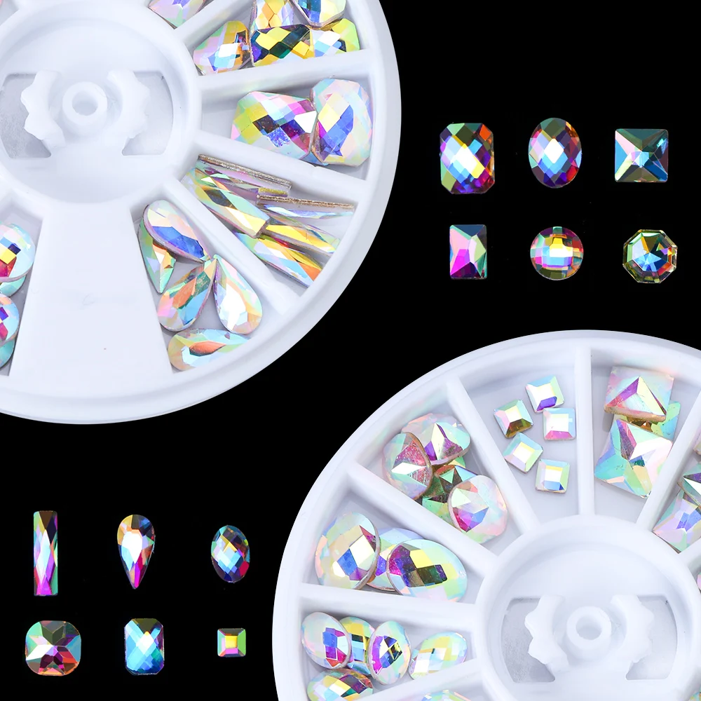 

Rhinestones For Nails Mix Shape Flatback AB Charms Crystals Nail Art Decoration in Wheel Nail Gems Strass Stones Jewelry JIP1-12