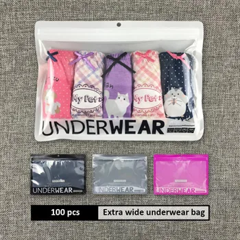 

100 Pcs White Pink Extra Wide Underwear Underpants Packing Zipper Bag with Hang Hole, Big Shorts Storage Showing Plastic Bag