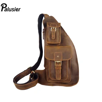 

Vintage Special Design Men Crazy Horse Cowhide Chest Bags Genuine Leather Shoulder Messenger Pack Fashion Male Rucksack