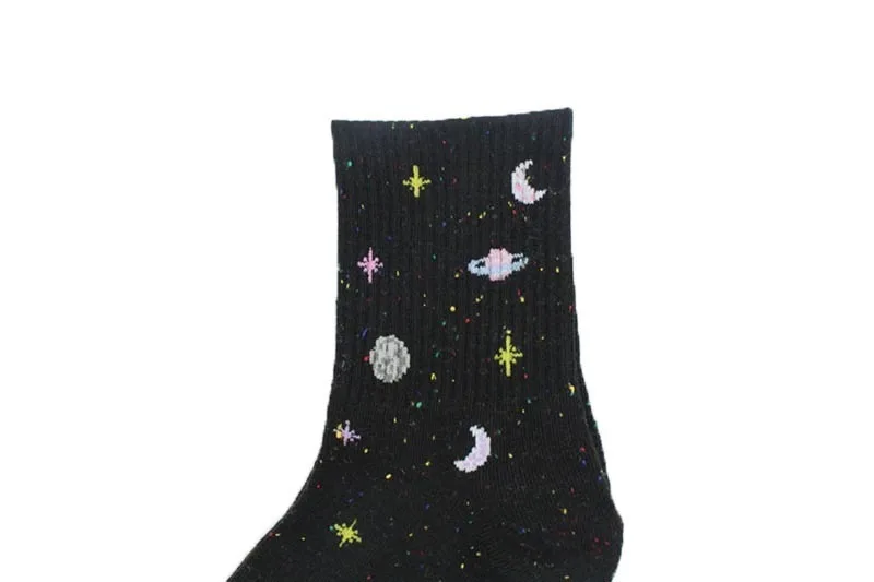 CHAOZHU/корейские модные милые носки для девочек с изображением Вселенной, вязаные женские носки из чесаного хлопка kawai, базовые носки calcetines ciorapi