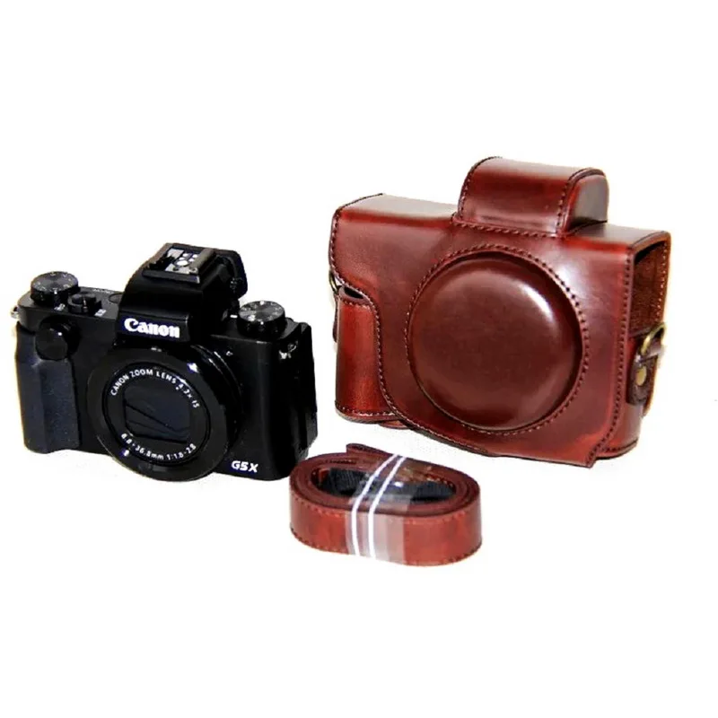 Retro Brown Leather Protection Case Camera Bag Hard Bag for Canon G5X