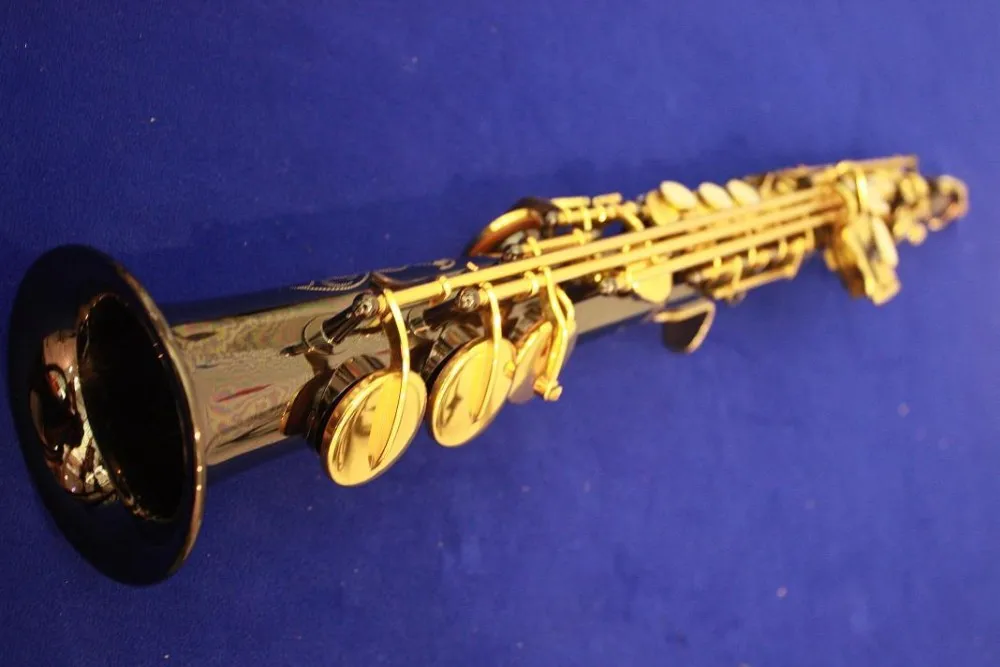 Bb прямой Саксофон сопрано Черный никель Золотые ключи ручной гравировки узор с Чехол профессиональные музыкальные инструменты