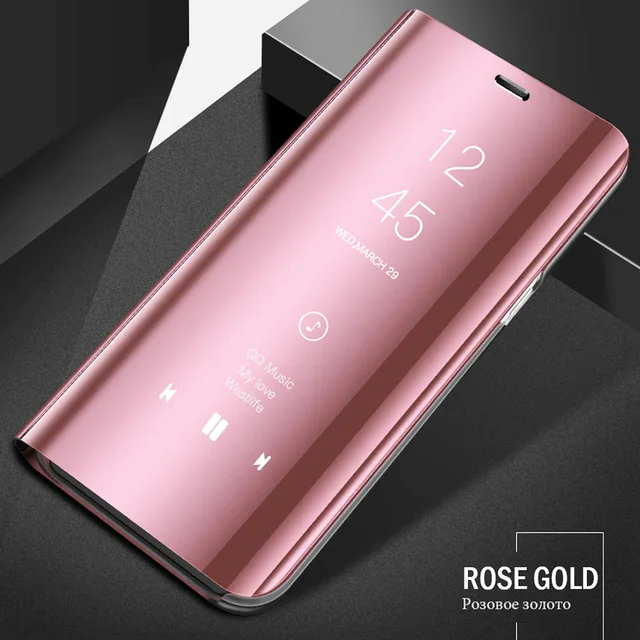 Чехол-книжка mi rror для Xiao mi Red mi Note 7 5 6 Pro 4X mi 9 8 A1 A2 Lite Pocophone F1 Fundas чехол s on Red mi Note 7 5 6A 8 Pro - Цвет: Rosegold