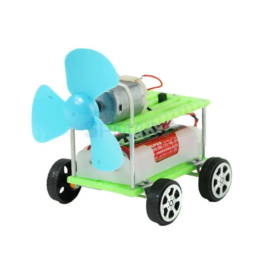 Kids Scientific DIY Fan Wind Powered Car Mechanism Model Experiment Toy Gift 