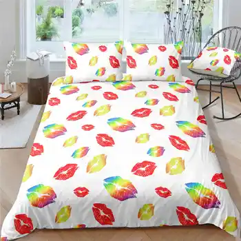 

Cute Kiss Bedding Set Embroidery Duvet Cover Sets Soft Bed Linen Flat Bed Sheet Set Pillowcase twin queen king bed cover
