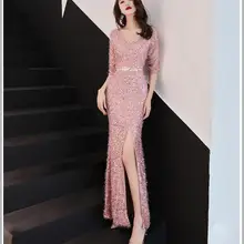 Новая мода сияющий банкет достойный атмосферный ужин годовой прием благородный сексуальный тонкий длинное платье