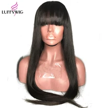 LUFFYHAIR 13x6 человеческие волосы на кружеве парики с челкой прямые бразильские волосы remy для женщин предварительно выщипанные волосы парики шнурка
