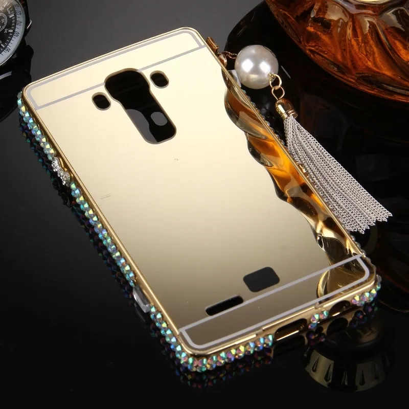 Для LG K7 K10 G2 G3 G4 G5 Stylus samsung Galaxy J5 Перл цепи Кулон Diamond гальванических Зеркало ПК
