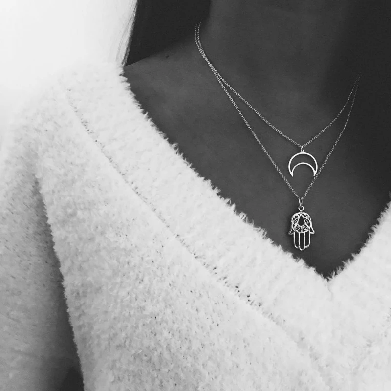 Новое модное ожерелье простое женское ожерелье с серебряной луной пальмой Женские аксессуары ювелирных изделий из бисера