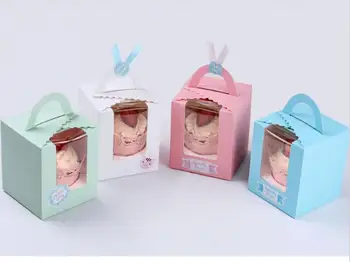

Free shipping 500pcs/lot 1 cupcake boxes with window with handle marklon box