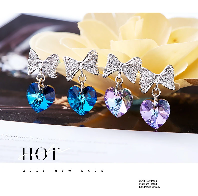 BAFFIN модные свисающие серьги Висячие сердца кристаллы от Swarovski для женщин бант серебряный цвет ювелирные изделия для ушей лучшие друзья подарок