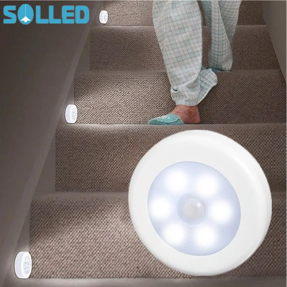 

SOLLED Infrared PIR Motion Sensor 6 Led Night Light Wireless Detector Light Wall Lamp Auto On/Off Closet Battery Power