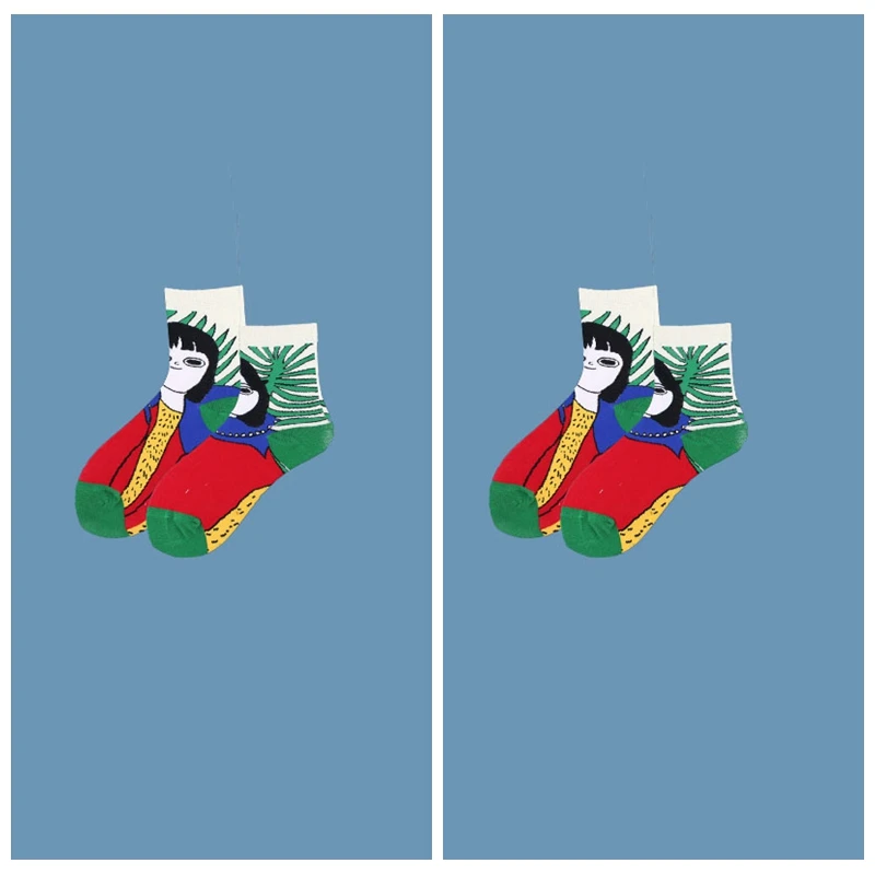 GIRLGIRL 2 пар/компл. Лидер продаж футболка с забавным мультипликационным принтом «Девочка с рисунком Для женщин хлопковые носки Для женщин короткий Hipster Повседневное креативные носки для искусства Смешные Носки - Цвет: GIRLGIRL
