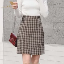 SISHION зимняя клетчатая юбка Женская XL 5XL размера плюс тонкая кофейная винтажная мини-юбка VD0992
