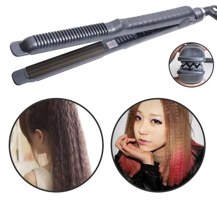 

2019 Professional Temperature Control Titanium Electronic Hair Straighteners Corrugated Curler Crimper Waves Iron Tools