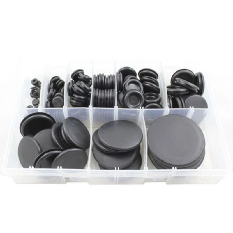

130pcs Cable Blanking Grommet Rubber Closed Grommets Assortment Box 6mm-50mm Diameter For Electrical Wire Gasket Tool