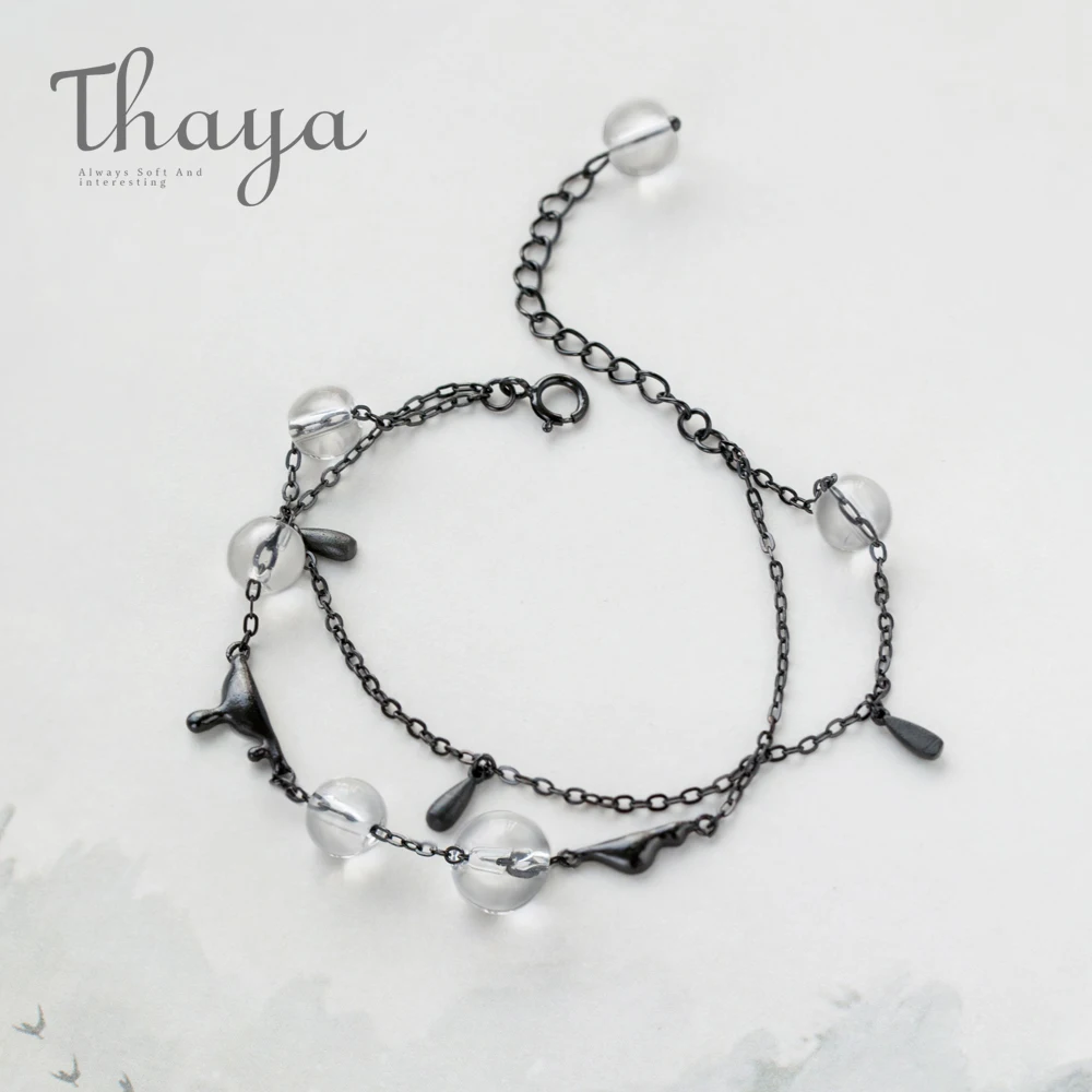 

Thaya Ink Gemstone Bracelet Bead Crystal s925 Silver Smooth Comfort Black Chain Jewelry for Women Story Elegant Gift
