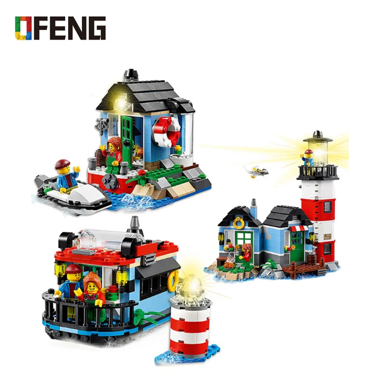 

Creators Lighthouse Hut Sets Building Blocks Architecture series Minecraft Style 3 in 1 Figures 529pcs Bricks Toys Kids Gifs