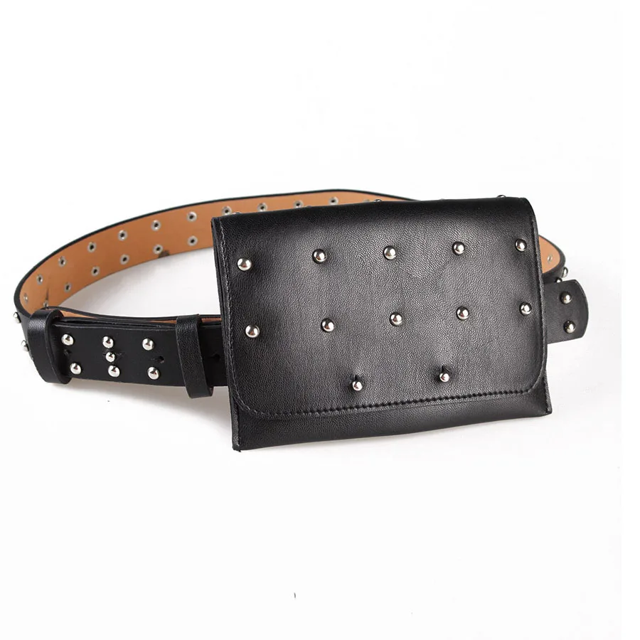

Rivets Belt Bag Women Leather Waist Bag Stylish Fanny Pack for Women Mini Cell Phone Purse pochete celular Black Green Red