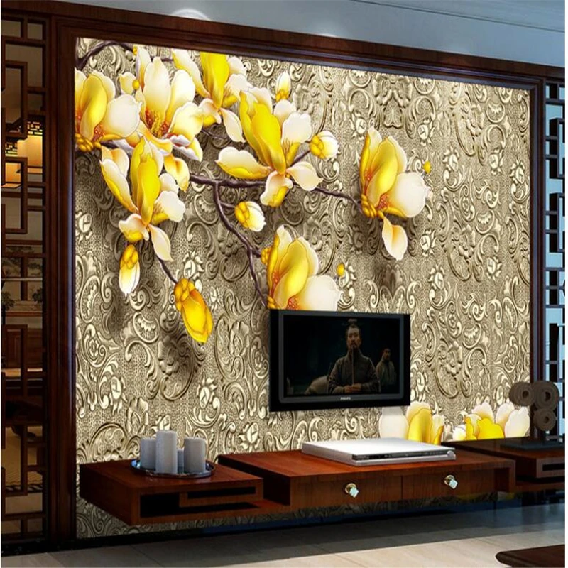 

beibehang 3d custom photo wallpaper wall murals stickers Sculpture of magnolia flower pattern of metal background wall paper