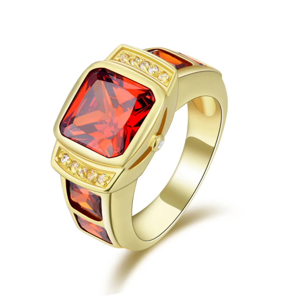 

SuoHuan Size 8-11 Charm Mans Ring Male Red Zirconia Stone Crystal Gold Filled Engagement Wedding Men Finger Fashion Jewelry Gift