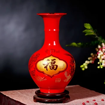 

Chinese Red Flower ceramic vase Creative Wedding Gifts Jingdezhen Ceramics Ornament Vase Decoration Home Porcelain Vase