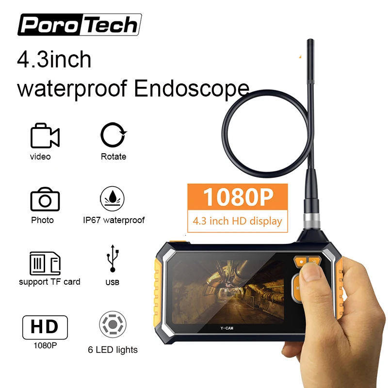 im113 Handheld Endoscope 8mm Lens 6LED Waterproof Endoscope Camera Inspection Camera with 4.3inch monitor with 5m Hard Cable 4 3inch pipeline drain video inspection camera system for piprline drain cleaner 8500ma battery with 6 led night vision