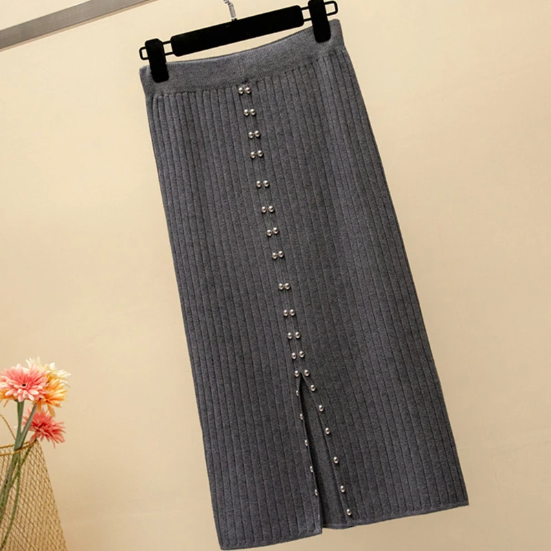 

Skirts Womens Sweaters Pleated Skirt Elegant Women Korean Woman High Waist Knitted Sweater Skirt Harajuku Faldas Mujer Moda 2019