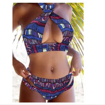 

2019 Sexy Halter Retro Halter Hollow Out Bra Set Bathing Suit Female Low Waist Women Push Up Underwear