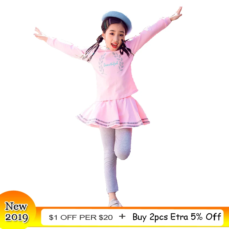 

Girls Skirt Leggings Suits Princess Pink Long Sleeve Sweatshirt New 2019 Spring Little Girl's Clothing Set age 5 6 7 8 9 10 year