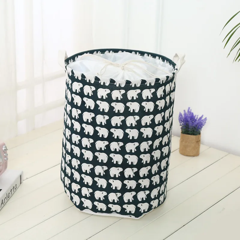 2019 Japanese Style Clothes Storage Bag Large Beam Hamper Fabric Cotton And Linen Small Tree Hedgehog Toy Storage Bucket