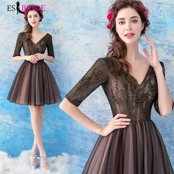 

V-neck Sexy Evening Dresses Short Robe De Soiree Party Princess Evening Dress Elegant 2019 New Vestidos De Fiesta De ES2304