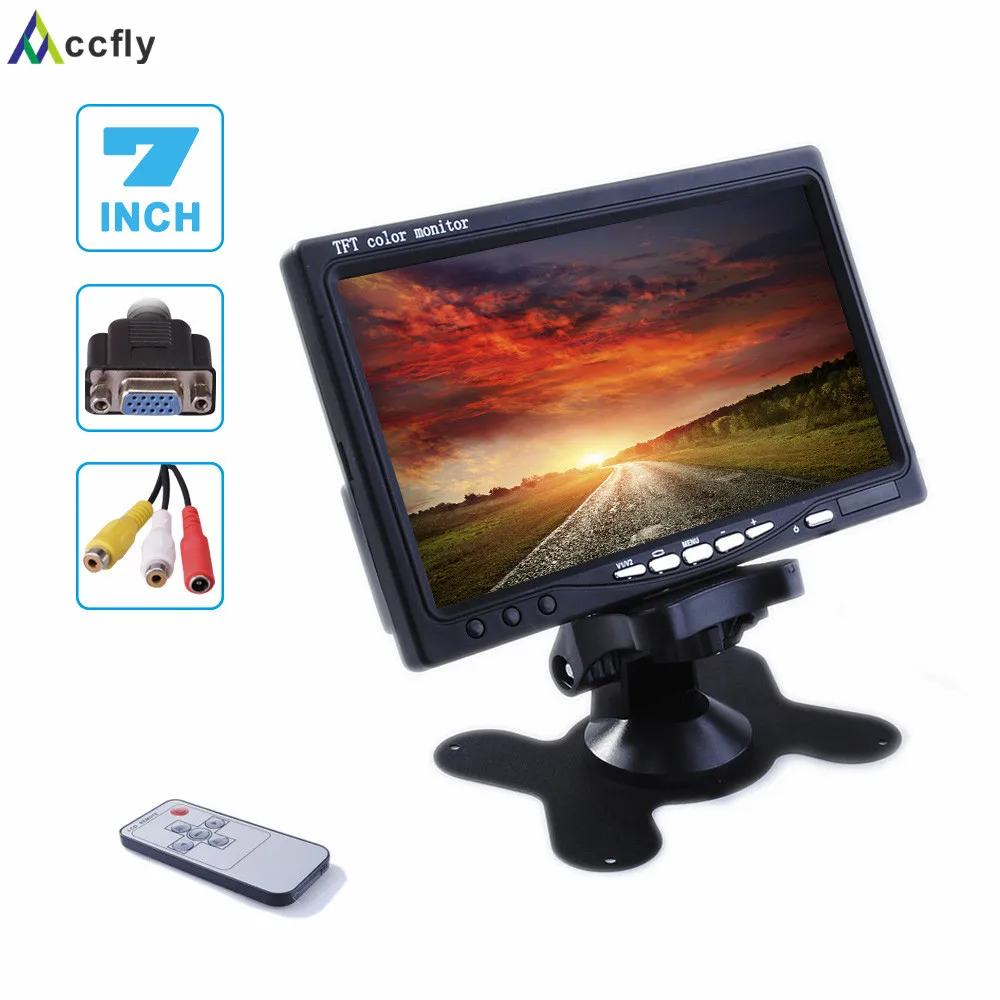 Accfly 7 palcový barevný TFT lcd VGA auto Monitor pro zadní kamery dvoucestný video vstup 12V 800x480