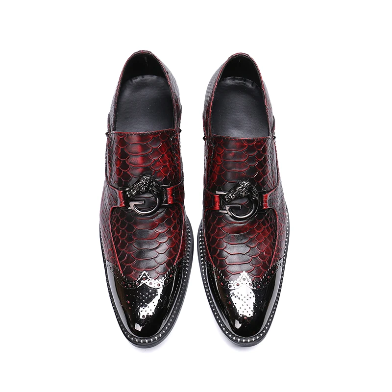 

NEW Men Fish-scale pattern Bullock formal shoes fashion slip-on low heel oxford for men Genuine leather party wedding shoes