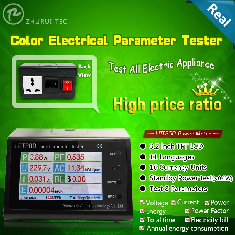 Portable LPT200 LCD energy meter /power meter digital watt meter plug