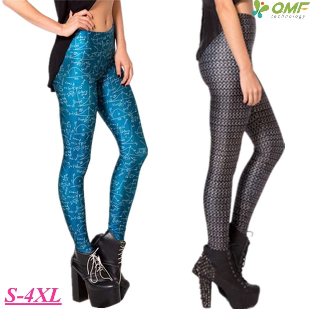 White Equation Printed Sports Leggings Push Up Navy Blue