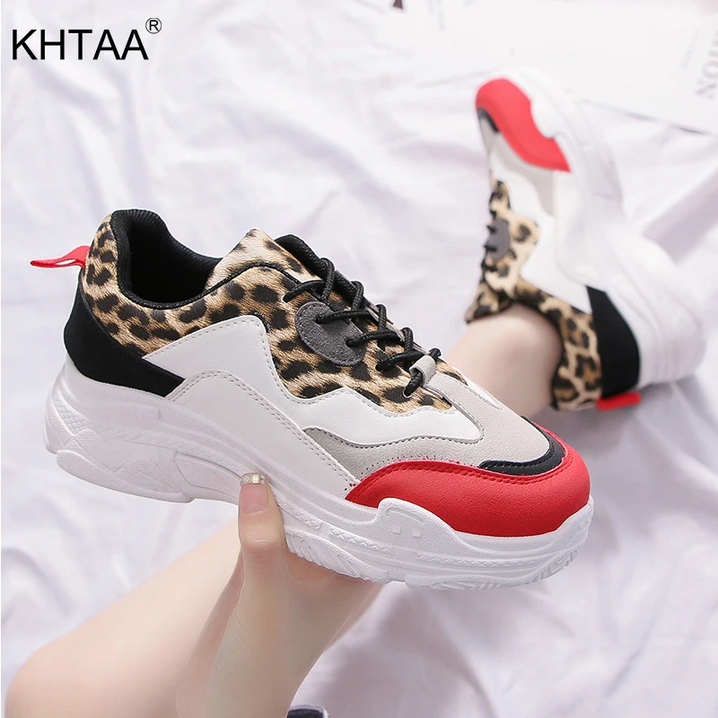 

KHTAA Women Leopard Platform Sneakers Vulcanized Shoes Lace Up Fashion Ladies Mix Color Female Autumn Comfortable Walking Shoes